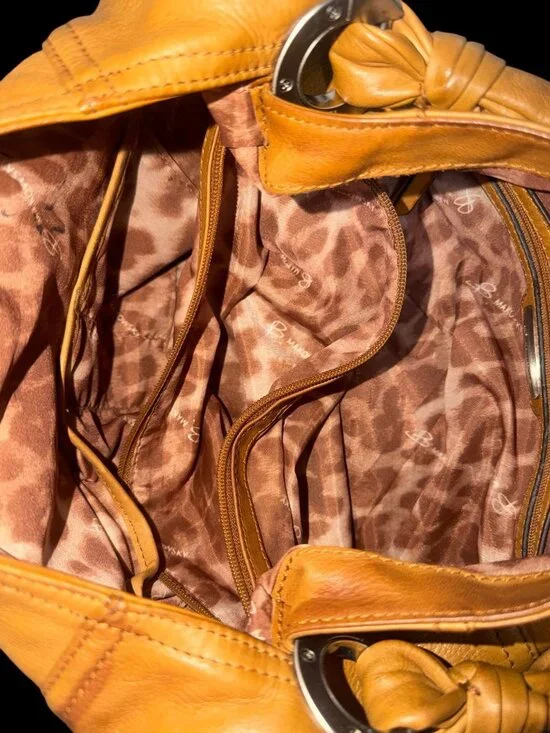 VTG B Makowsky Hobo Tan Leather Silver Nickel Accented Slouchy Shoulder Bag Boho - Picture 7 of 9